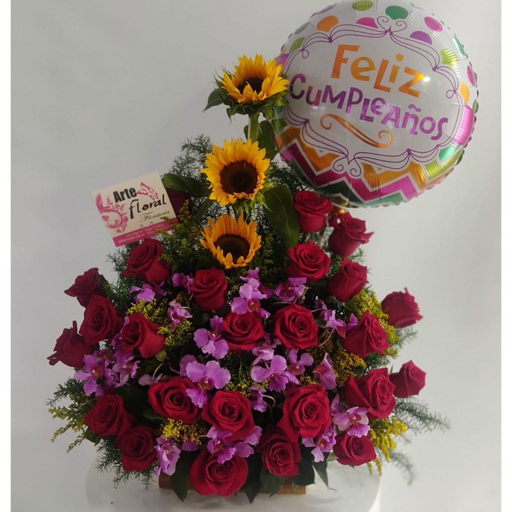 Arreglo en rosas rojas, orquideas, girasoles- floristeria cali