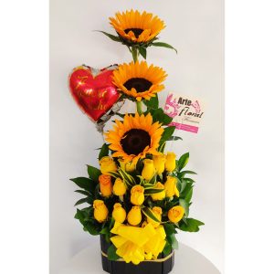 rosas amarillas, girasoles