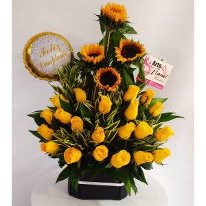 rosas amarillas, girasoles-