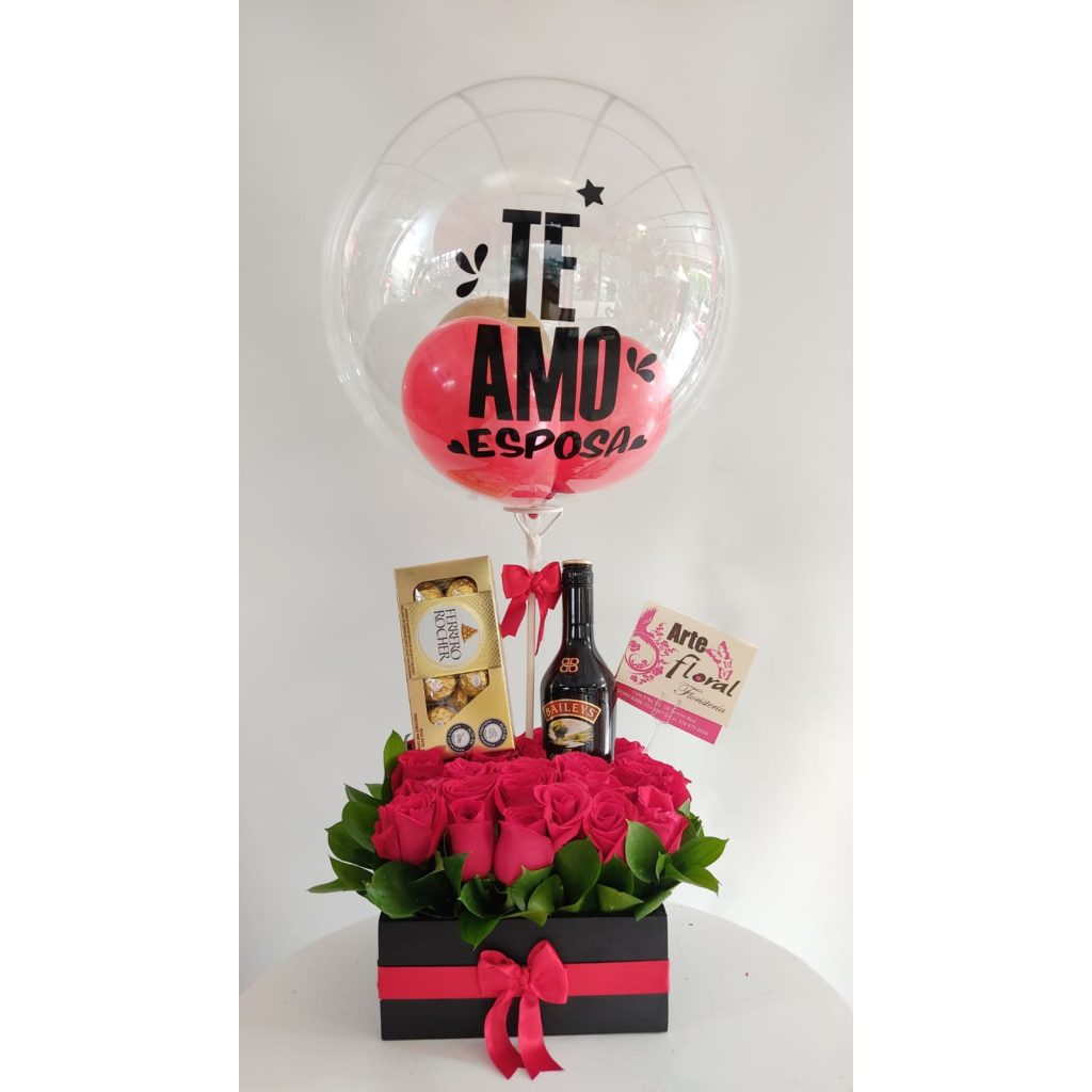 rosas rojas, licor, chocolate-