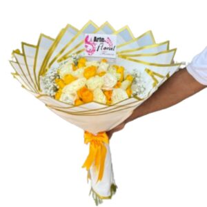 Ramo-buchon-rosas-amarillas-y-blancas-floristeria en cali