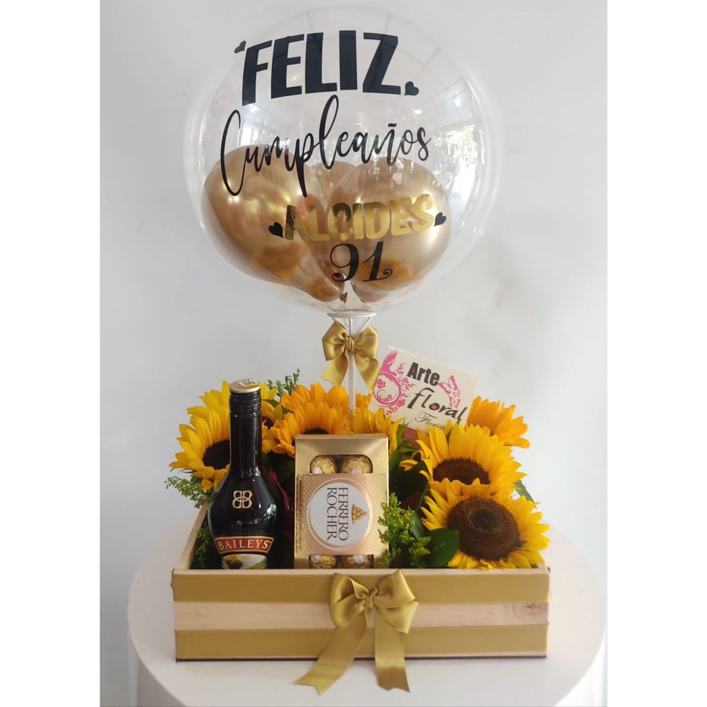 Ramo de girasoles, licor y ferreros- floristeria cali