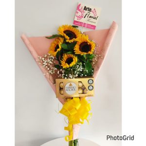 bouquet de girasoles y chocolates ferreros - floristeria cali