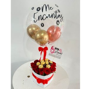 Corazon en rosas, chocolates ferreros floristeria cali