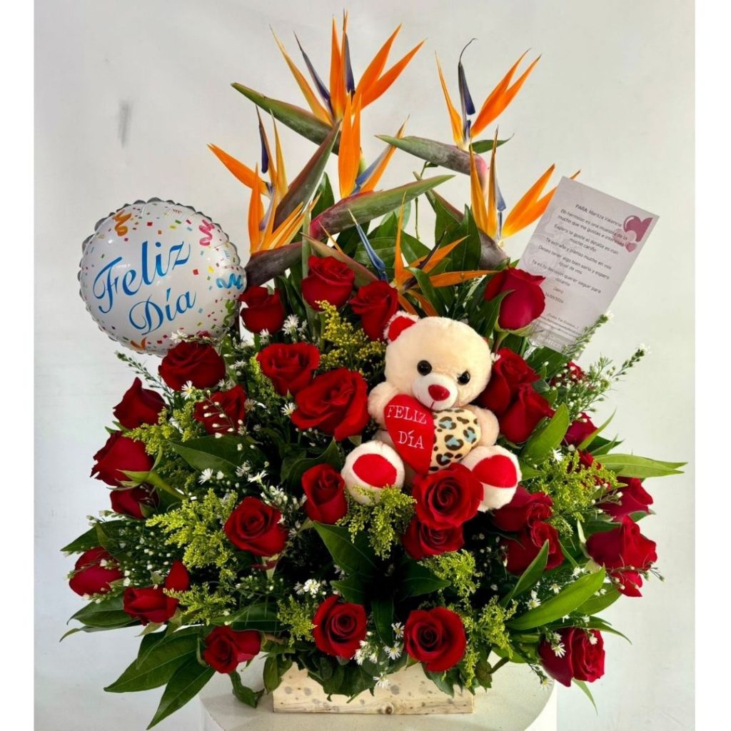 Ramo en rosas rosas, peluche floristeria cali