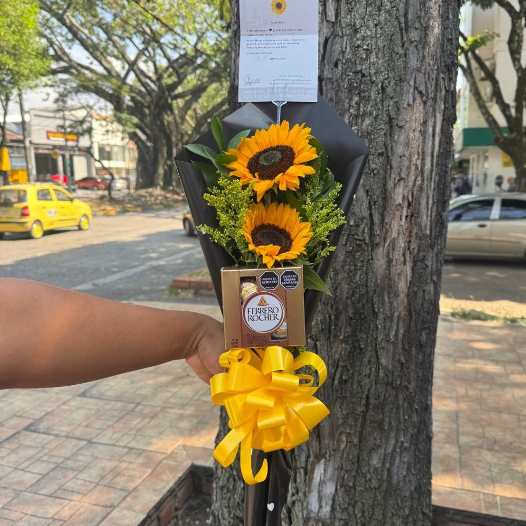 Bouquet de girasoles y chocolates- Floristeria en cali